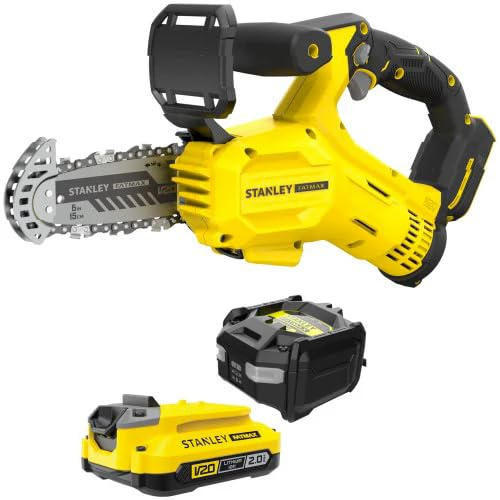 STANLEY Kettensäge V20 SFMCPS415D1, 15 cm, Akku 2,0 Ah, leistungsstark und kompakt, ideal für Gartenarbeit und Holzschneiden, STANLEY