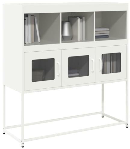 XHNIFBN Buffet blanc 100,5 x 39 x 107 cm en acier laminé à froid, haut moderne avec pieds en métal, commode étroite pour salon, chambre à coucher et bureau