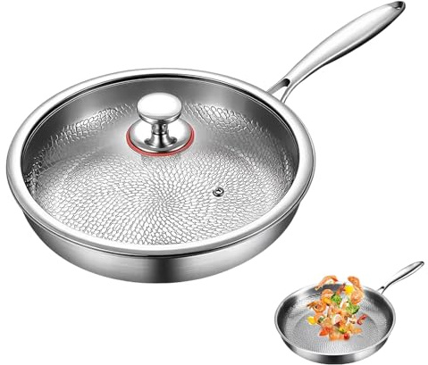 buusace 26/28/30cm Titanium Pan, Titanium Pfanne, Titan-Pfanne Pro Mit Deckel, Ultra-Langlebig, Kratzfest, Antihaftbeschichtet, Titanium-Nutri-Pfannen, Multifunktional, Keine Beschichtung (28cm)