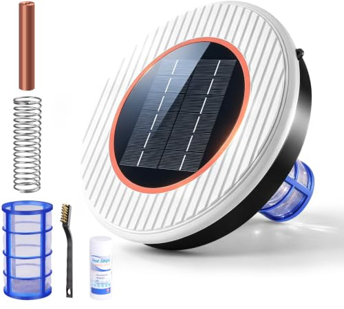 Solar Pool Ionisator, Pool Ionisator Kupfer Silber, bis 132, 500 Liter, IP68 Wasserdicht, Automatischer Wasserreiniger für Aufstellbecken und Einbaubecken, Schwimmender Solar Poolreiniger