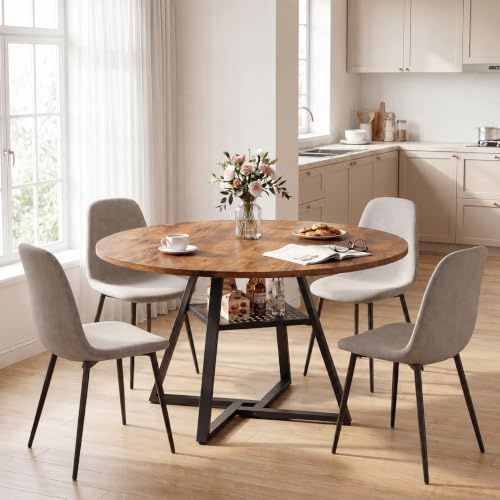 APICIZON Esstisch Rund 100cm, Esszimmertische, Küchentisch Klein | Dining Table für 2–4 Personen, Tisch Rund mit stabilem Metallgestell, für Esszimmer, Küche, Wohnzimmer, Vintage Braun