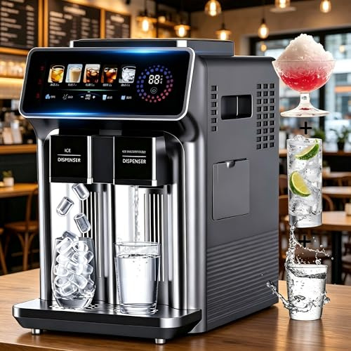 WANGYYDS Distributore Acqua con Macchina Ghiaccio 3-in-1 Gray | Casa Cucina Festa, Contenitore 1KG, 15KG/24Ore, 12 Cubetti/6Min, Rapida Produzione, Ghiaccio Pallina Tritato, Acqua Fredda