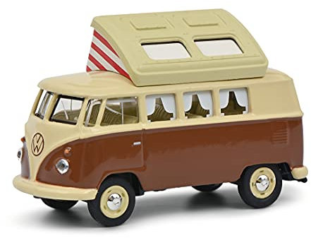 Schuco 452026600 Volkswagen VW T1 Camper mit geöffnetem Dach, Bus, Modellauto, Maßstab 1:64, Beige, Braun, ワンサイズ