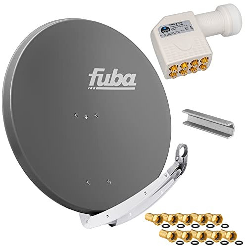 FUBA 85cm für 8 Teilnehmer (Direktanschluss) Digital SAT Anlage DAA850A + Octo LNB weiß 0,1dB Full HDTV 4K 3D + 16 Vergoldete F-Stecker und F- Montageschlüssel gratis dazu