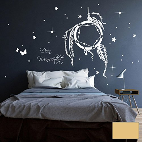 Wandtattoo Traumfänger Wandsticker Wandaufkleber Aufkleber Wunschtext Sternen M2088 ilka parey wandtattoo-welt® - ausgewählte Farbe: *creme* ausgewählte Größe: *XXL - 131cm breit x 100cm hoch*