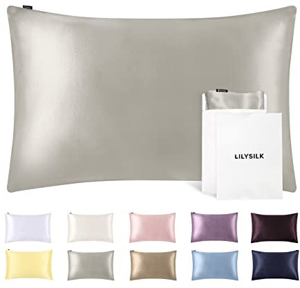 LILYSILK Seide Kopfkissenbezug Kissenbezug mit Hotelverschluss Kissenhülle aus 100% Maulbeerseide Kissen 1 STK 19 Momme Silbergrau 40x40cm