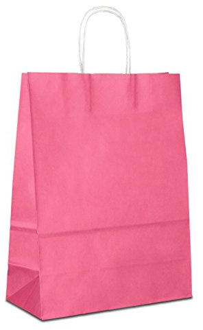 Papiertüten pink mit Kordel-Henkel I 300 Stk. 22+10x28cm I Papiertragetasche für Einzelhandel, Weihnachten, Mitbringsel, TO-GO I Geschenktüten aus Kraftpapier I HUTNER
