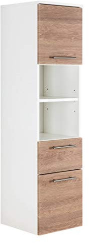 emotion Hochschrank Viva 135cm Weiss matt mit Fronten in Eiche hell seidenglanz