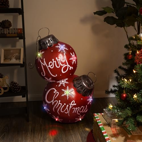 Alpine Corporation 30 H Indoor/Outdoor Christmas Ball Ornament with Color Changing LED Lights, Red, Christmas Decoration
