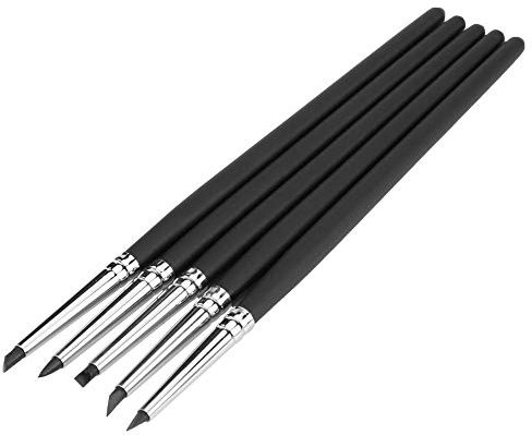 Silicone Tip Paint Brushes Set for Clay Pottery Shaping, Modeling and Sculpting, 5pcs Flexible Wipe Out Tools with Black Pen Head (0#))