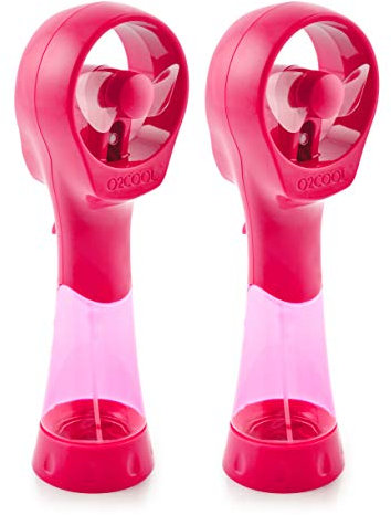 O2COOL 2 Pack Elite Battery Powered Handheld Water Misting Fans (Raspberry)