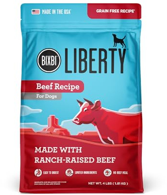 BIXBI Liberty Grain-Free Dry Dog Food, Beef Recipe – Fresh Meat, High Protein, No Meat Meals – USA Made, 4 lbs