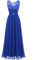 Berylove Robe Longue Femme Soirée Dentelle Fleur Mousseline Droite Bleu Roi pour Mariage Invitée BLP7025 RoyalBlue S