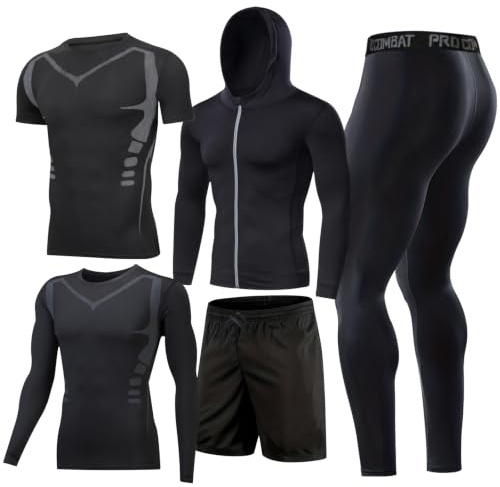 5pcs Trainingsanzug Herren Activewear Laufshirt Schwitzanzug Sportbekleidung Schwitzanzug Kompressionshose Fitness Gym Set