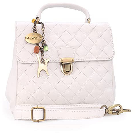 Catwalk Collection Handbags - Damen Leder Henkeltasche mit Schultergurt - Umhängetasche Mittelgroß - Gesteppte Handtasche - HAYLEY - Weiß