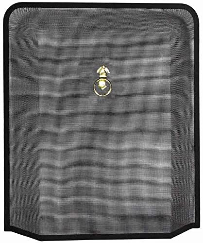 Metal Fire Guard Fireplace Spark Guard Fire Stove Screen Single Panel Transparent Brass Ring Handle, Black FIRE40
