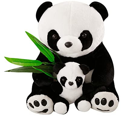 Panda Peluches avec Bambou Mignon Doux Panda Jouets en Peluche pour Souvenir Chinois Peluche Réaliste Peluche Maman Panda et Bébé Cadeau De NoëL pour Bébé Enfant Type C 25cm