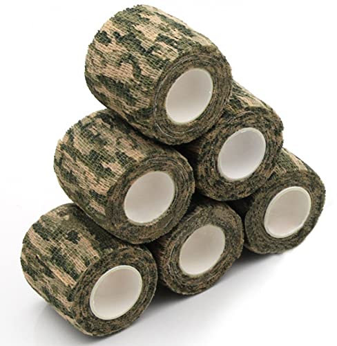 Favuit Outdoor Tarnband, 6 Rollen Selbstklebende Tarnbandage Camouflage Tape Multifunktionales Stealth Vliesstoff Tarnung Band Camo Stretch Bandage für Taschenlampe Teleskop Fahrrad Jagd Kamera