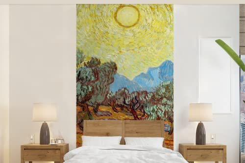 Selbstklebend Tapete Wandpapier Wandaufkleber Fototapete Tapeten Wanddeko 120x240 cm Olivenbäume mit gelbem Himmel und Sonne - Vincent van Gogh