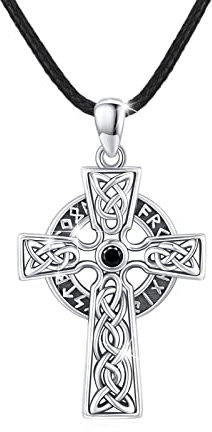 Keltisches Halskette 925 Sterling Silber ViKing Kreuz Kette Keltisches Kreuz Anhänger Keltisches Knoten Kette Vintage Anhänger Amulett Schmuck für Herren Sohn Jungen Damen Männer