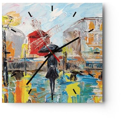 Modern Wanduhr Frau Bild Öl 40x40cm Quadrat Groß Wand Uhr Glas Analog Zimmeruhren Küche Büro Wohnzimmer Glasuhr Wall Clock Dekoration Design Wanddekoration Küchenuhr C3AC40x40-4974