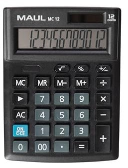 MAUL Taschenrechner MC12 | großes, angewinkeltes Display | 12 Stellen | Profi-Tischrechner für Büro, Zuhause, Schule | Solar/Batterie | 13,7 x 10,3 cm | Schwarz