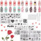 RUNRAYAY 6Pcs Heart Nail Stamping Plates Set with Nail Stamper & Scraper, Valentine's Day Theme Nail Art Stamping Plates Love Lips Plaid Stamp Templates Kit Nail Image Manicuring DIY Printing Tools