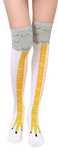 FGFD&OU Lustige Strümpfe Damen Herren Fun Hühnerfüße Socken Kniestrümpfe Overknees Strümpfe Lange Strick Warme Socken Leggings Strümpfe Überknie Hühner Cartoon Sportsocken für Unisex (A-Weiß)