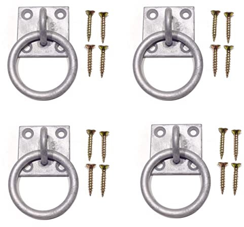 BURNTEC Tie Ring on Plate 50mm x 50mm Pack of 4 (Galvanised) Dog Animal Tether Horse HAY NET TACK TIE UP Stable Ring Hook