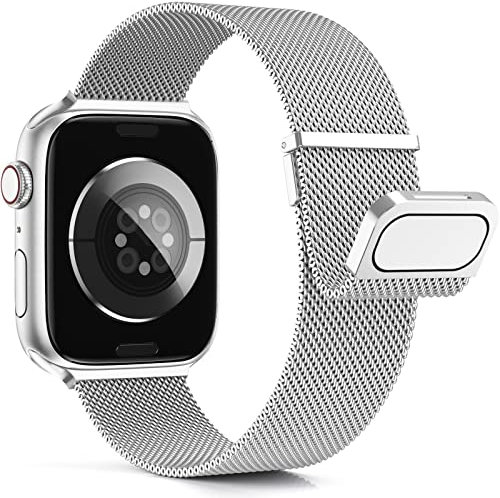 Higgs Metallo Cinturino Compatibile con Cinturini Apple Watch 40mm 41mm 38mm 42mm 44mm Ultra 2 49/46/45mm Donna,Cinturino Doppie Magnetiche per iWatch Serie SE(se 2)10 9 8 7 6 5 4 3 2, Maglia Milanese