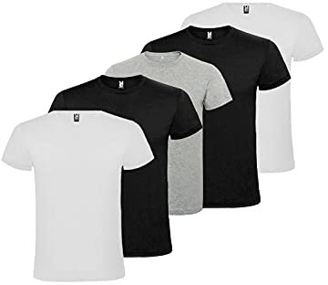 Wonduu Pack 5 Camisetas Algodón Colores Surtidos Manga Corta Tejido155g para Adulto y niños (XXL, 2 Negras, 2 Grises, 1 Blanca)