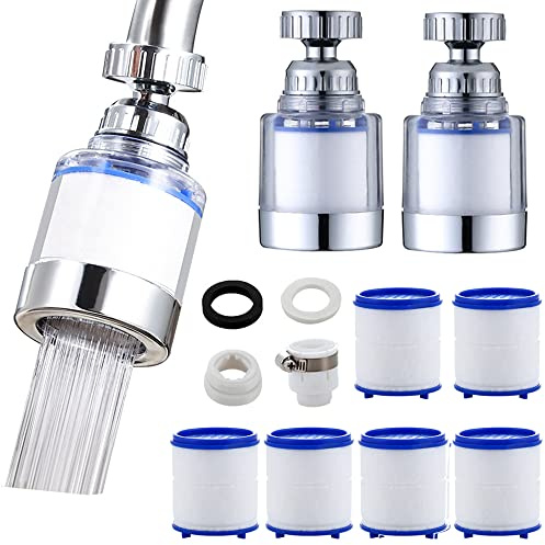2Pcs Wasserhahn Filter, 360° Wasserfilter Wasserhahn, mit 6 Stück PP-Baumwollfilterelement, Wasserhahn Entkalker Aufsatz, Für Zuhause, Geeignet zur Wasserhahnverlängerung in Küche, Bad etc (C)