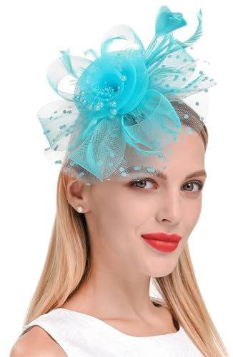 Fascinator Damen Women's Fascinator Hair Clip Hat Rhinestone Veil Hair Clip Headband Feder Kopfschmuck Fascinator Hochzeit Fascinator Hüte Für Frauen