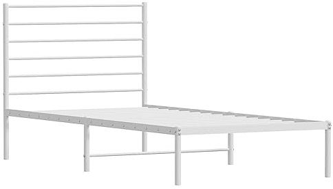 vidaXL Metal Bed Frame with Supportive Headboard, Built-in Storage Space, 2FT6 Small Single Bed, Stylish White Bedroom Furniture