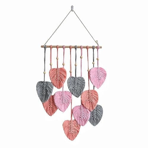 Avoik Makramee Wandbehang Wandteppich Boho Deko Chic Tapisserie Kunst Gewebte Blätter Handgewebt Wanddeko Wandteppich für Wohnzimmer,Schlafzimmer, Hochzeit Dekor Geschenke, Rosa