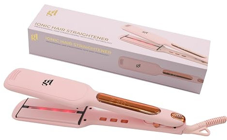 GL Hair Titanium-Infused Ceramic Hair Straightener | Ionic Wide Plate Flat Iron for Thick, Long, Frizzy Hair | 30s Fast Heat-Up | Digital 60–230°C | Pink & Gold Dual Voltage Travel Styler