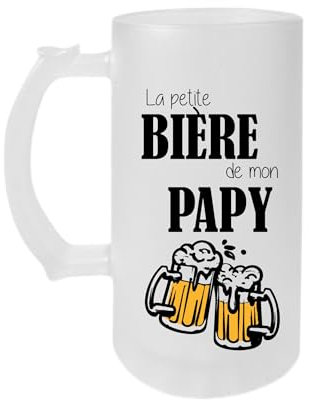 Chope de Bière Givrée 470 ml - Inscription La Petite Bière de Mon Papy - Idée Cadeau Originale pour Papy, Papa, Homme - Verre pour bière, Cadeau pour les Amateurs de Bière