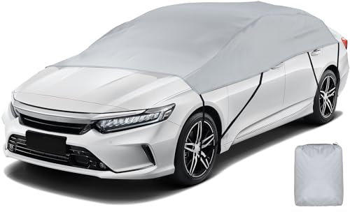 Favoto Auto Scheibenabdeckung Frontscheibe Schneeschutz Sonnenschutz Halb Autoabdeckung Frontscheibenabdeckung Winter Halbgarage Eisschutz UV-Schutz 340x147x61cm