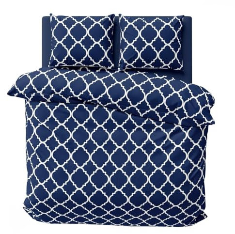 Visaggio Bettwäsche 200x200 + 2X (80x80) cm Baumwolle Renforce Design Bettbezug Bettwaren Maroc Blau Ornamente