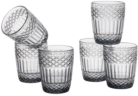 Baroni Home Set 6 pz di Bicchieri in Vetro Decorati con Rifiniture in Rilievo da 25 CL, Lavabili in Lavastoviglie, 8x8x10 cm, Fumé