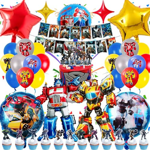 Sammelalbum Transforme Geburtstagsdeko, 47 Stück Transforme Theme Party Luftballons Dekoration, Ballons Kindergeburtstag, Kinder Thema Geburtstag Zubehör mit 3D Folienballon Girlanden und Tortendeko