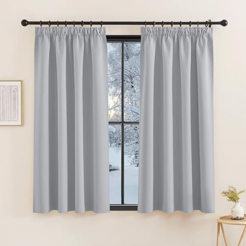 KGORGE Tende per Interni Oscuranti 2 Pezzi L 140 x A 160 CM Curtains per Finestre Piccole Cucina con Fettuccia Tenda Termica Isolante per Salotto, Grigio Chiaro