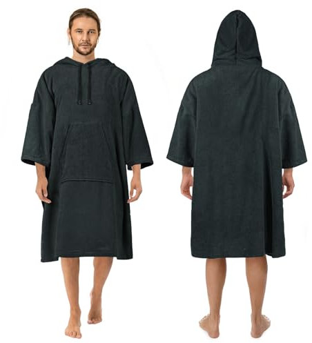 Zingtto Surf Poncho Wickelmantel, 3/4-Ärmel, extra groß, dick, Kapuzenpullover, Handtuch, Poncho für Männer und Frauen, Strand, Schwimmen, 109,2 x 88,9 cm, Schwarz