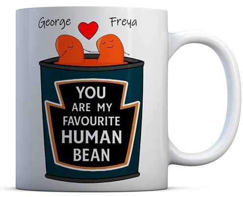 EasyInkPress My Favourite Human Bean Personalised Mug, Customised Mug with Name Initials, Ceramic Coffee Personalised Cup, Custom Couples Gift for Boyfriend Girlfriend Husband Wife