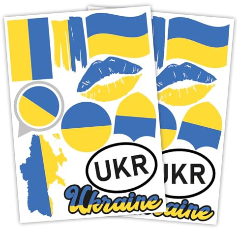 Finest Folia 2er Set DIN A4 Länderaufkleber Fahne Aufkleber Länderfahne Flagge für Auto Motorrad Sticker Länderflagge selbstklebend wetterfest R217 (61 Ukraine)