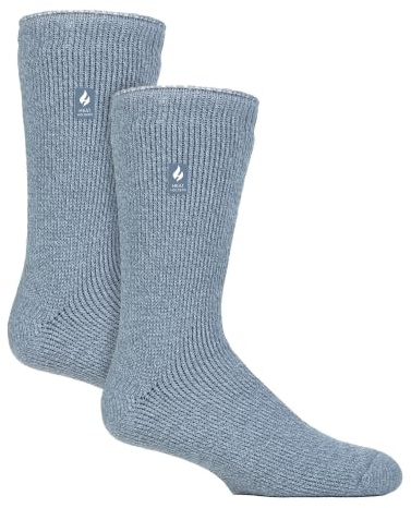 HEAT HOLDERS 2er Pack Herren Socken Merinowolle Atmungsaktiv Fleece Winter Socken Outdoor Warme (39-45, Stahlblau)