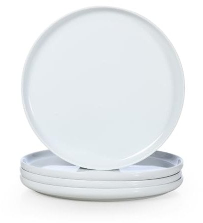 WishDeco Ceramic Dinner Plates Set of 4, Large Serving Plates 27cm / 10.5 inch, White Round Plate, Porcelain Serving Dishes for Salad, Pizza, Steak, Buffet, Microwave & Dishwasher Safe