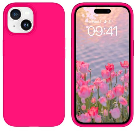 VENINGO for iPhone 15 Plus Case, Slim Soft Silicone Gel Rubber Shockproof Bumper Full Body 360 Protective Flexible Women Girls Man Case for iPhone 15 Plus, Hot Pink