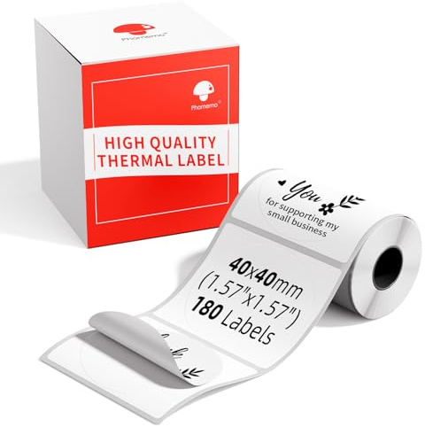 Phomemo Runde Etiketten Selbstklebende für M110/M220/M108, 40x40mm, 160 PCS | Phomemo Runde Wasserfestes Selbstklebendes Thermo Etiketten für M110/M220/M108/M221, für Schule, Heim, Büro, Weiß