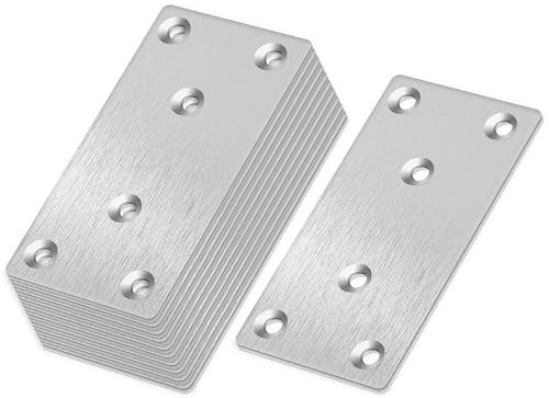HXJDAM 10 placas perforadas de metal, conector plano de acero inoxidable, conector de madera de metal (80 x 40 x 2 mm), chapa de conexión, chapa perforada, placa perforada, conector de metal, placas